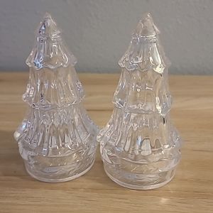 Vintage Clear Plastic Traditional Christmas Tree Salt Pepper Shakers